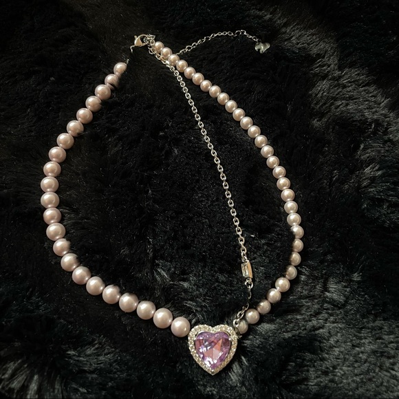 Purple pearl rhinestone heart necklace - Picture 1 of 4